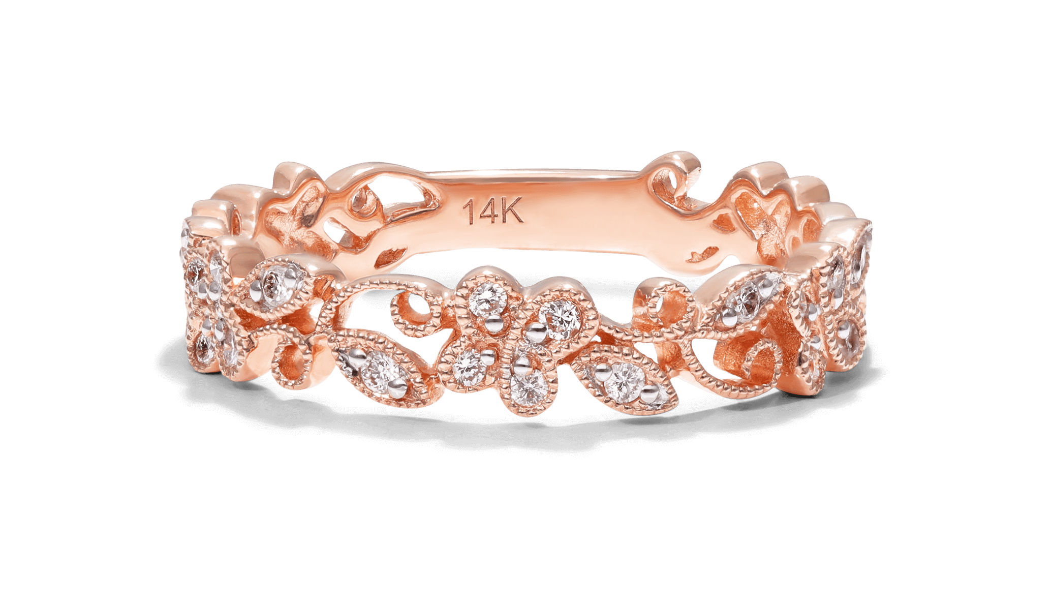 Rose Gold Vine Motif Diamond Ring