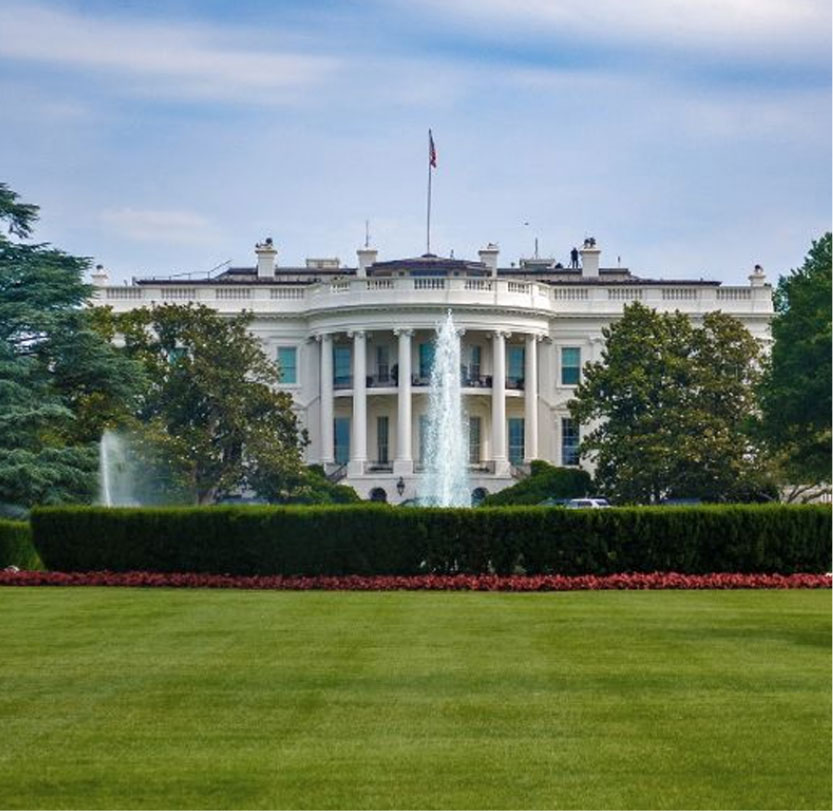 An image of the White House north lawn.